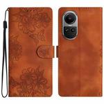 For OPPO Reno10 Pro 5G Global Cherry Blossom Butterfly Skin Feel Embossed PU Phone Case(Brown)