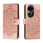 For Huawei Nova 12 Pro Sun Mandala Embossing Pattern Phone Leather Case(Rose Gold)