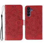 For Samsung Galaxy A25 Sun Mandala Embossing Pattern Phone Leather Case(Red)