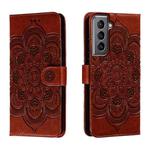 For Samsung Galaxy S21 5G Sun Mandala Embossing Pattern Phone Leather Case(Brown)