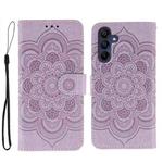 For Samsung Galaxy S25 / S24 5G Sun Mandala Embossing Pattern Phone Leather Case(Purple)