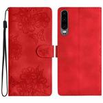 For Huawei P30 Cherry Blossom Butterfly Skin Feel Embossed PU Phone Case(Red)