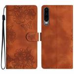For Huawei P30 Cherry Blossom Butterfly Skin Feel Embossed PU Phone Case(Brown)