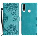For Huawei P30 lite Cherry Blossom Butterfly Skin Feel Embossed PU Phone Case(Green)