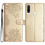 For Huawei P30 lite Cherry Blossom Butterfly Skin Feel Embossed PU Phone Case(Gold)