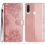 For Huawei P30 lite Cherry Blossom Butterfly Skin Feel Embossed PU Phone Case(Rose Gold)