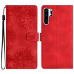 For Huawei P30 Pro Cherry Blossom Butterfly Skin Feel Embossed PU Phone Case(Red)