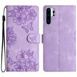 For Huawei P30 Pro Cherry Blossom Butterfly Skin Feel Embossed PU Phone Case(Purple)