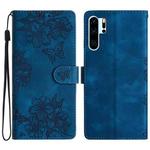 For Huawei P30 Pro Cherry Blossom Butterfly Skin Feel Embossed PU Phone Case(Blue)