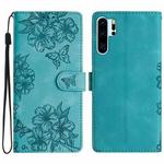 For Huawei P30 Pro Cherry Blossom Butterfly Skin Feel Embossed PU Phone Case(Green)