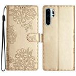 For Huawei P30 Pro Cherry Blossom Butterfly Skin Feel Embossed PU Phone Case(Gold)