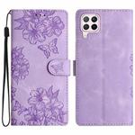 For Huawei P40 lite Cherry Blossom Butterfly Skin Feel Embossed PU Phone Case(Purple)