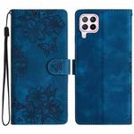 For Huawei P40 lite Cherry Blossom Butterfly Skin Feel Embossed PU Phone Case(Blue)