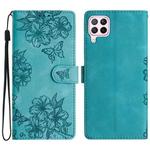 For Huawei P40 lite Cherry Blossom Butterfly Skin Feel Embossed PU Phone Case(Green)