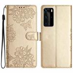 For Huawei P40 Pro Cherry Blossom Butterfly Skin Feel Embossed PU Phone Case(Gold)