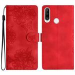 For Huawei Y6p Cherry Blossom Butterfly Skin Feel Embossed PU Phone Case(Red)