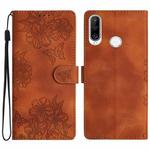 For Huawei Y6p Cherry Blossom Butterfly Skin Feel Embossed PU Phone Case(Brown)