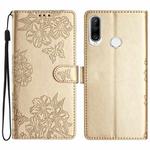 For Huawei Y6p Cherry Blossom Butterfly Skin Feel Embossed PU Phone Case(Gold)