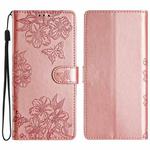 For Huawei Y6p Cherry Blossom Butterfly Skin Feel Embossed PU Phone Case(Rose Gold)