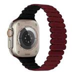 For Apple Watch Ultra 2 49mm Bamboo Magnetic Silicone Watch Band(Wine Red Black)
