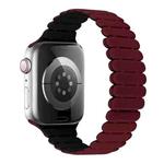 For Apple Watch SE 2022 44mm Bamboo Magnetic Silicone Watch Band(Wine Red Black)