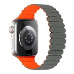 For Apple Watch Series 10 46mm Bamboo Magnetic Silicone Watch Band(Grey Orange)