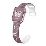 For Apple Watch SE 2023 40mm Colorful Butterfly Pattern 8-shaped Buckle Silicone Watch Band(Smoke Purple White)