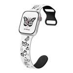 For Apple Watch Series 9 45mm Colorful Butterfly Pattern 8-shaped Buckle Silicone Watch Band(White Black)