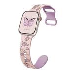 For Apple Watch Series 9 45mm Colorful Butterfly Pattern 8-shaped Buckle Silicone Watch Band(Pink Light Purple)