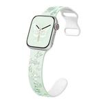 For Apple Watch Series 9 45mm Colorful Butterfly Pattern 8-shaped Buckle Silicone Watch Band(Light Mint White)