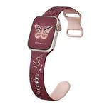 For Apple Watch Series 9 41mm Colorful Butterfly Pattern 8-shaped Buckle Silicone Watch Band(Wine Red Pink)