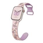 For Apple Watch Series 8 41mm Colorful Butterfly Pattern 8-shaped Buckle Silicone Watch Band(Pink Light Purple)