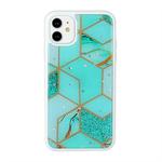 For iPhone 11 Marble Series Stars Powder Dropping Epoxy TPU Protective Case(Emerald Plaid)