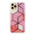 For iPhone 11 Pro Marble Series Stars Powder Dropping Epoxy TPU Protective Case(Pink Plaid)
