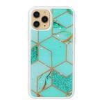 For iPhone 11 Pro Marble Series Stars Powder Dropping Epoxy TPU Protective Case(Emerald Plaid)