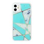 For iPhone 11 Pro Max Marble Series Stars Powder Dropping Epoxy TPU Protective Case(Green White Plaid)
