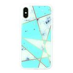 For iPhone X / XS Marble Series Stars Powder Dropping Epoxy TPU Protective Case(Green White Plaid)