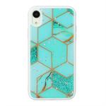 For iPhone XR Marble Series Stars Powder Dropping Epoxy TPU Protective Case(Emerald Plaid)