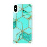 For iPhone XS Max Marble Series Stars Powder Dropping Epoxy TPU Protective Case(Emerald Plaid)