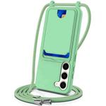 For Samsung Galaxy S23+ 5G Integrated Card Bag Solid Color Liquid Silicone Phone Case with Lanyard(Green)