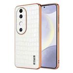 For vivo S19 AZNS Electroplated Frame Crocodile Texture Full Coverage Phone Case(White)