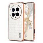 For vivo X200 Ultra AZNS Electroplated Frame Crocodile Texture Full Coverage Phone Case(White)