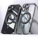For iPhone 15 Pro Max Plating PC 360 Ring Holder Magsafe Phone Case(Clear Black)
