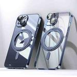 For iPhone 15 Plus Plating PC 360 Ring Holder Magsafe Phone Case(Clear Blue)