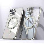 For iPhone 15 Plus Plating PC 360 Ring Holder Magsafe Phone Case(Clear Gold)