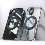 For iPhone 15 Plating PC 360 Ring Holder Magsafe Phone Case(Clear Black)