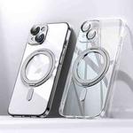 For iPhone 15 Plating PC 360 Ring Holder Magsafe Phone Case(Transparent)