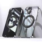 For iPhone 14 Plus Plating PC 360 Ring Holder Magsafe Phone Case(Clear Black)