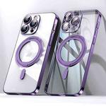 For iPhone 14 Pro Plating PC 360 Ring Holder Magsafe Phone Case(Clear Purple)