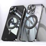 For iPhone 14 Pro Max Plating PC 360 Ring Holder Magsafe Phone Case(Clear Black)